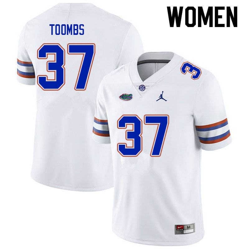 Women #37 Javion Toombs Florida Gators College Football Jerseys Sale-White - Click Image to Close